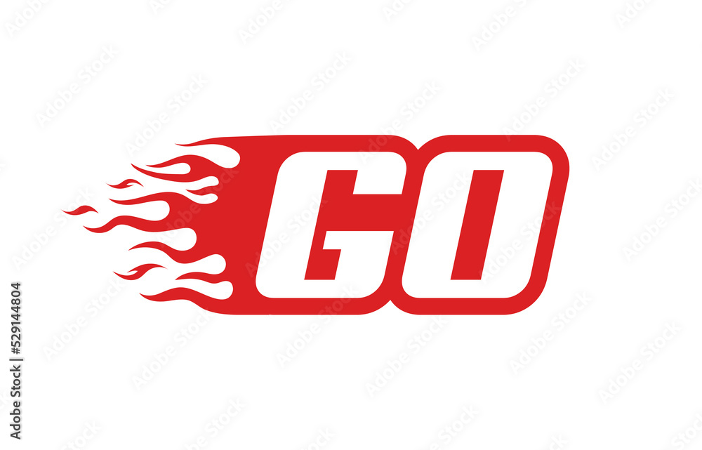 Letter GO or G O fire logo vector illustration in red and white. Speed ...