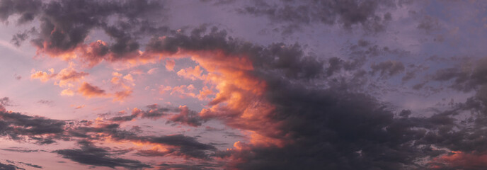 Wall Mural - Tranquility Clouds Float Natural Background Sky. Cloudy Sky With Clouds. Panoramic View On Sky Landscape In Sunny Spring Day. Calmness Concept.