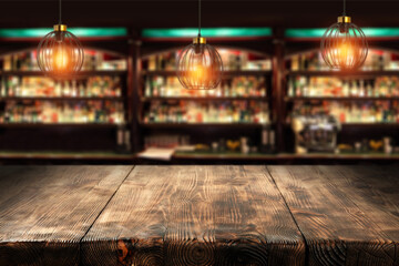 Wall Mural - Desk of free space and bar background. 