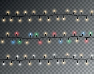 Wall Mural - vector shiny set of seamless light garlands - christmas decoration element on transparent background