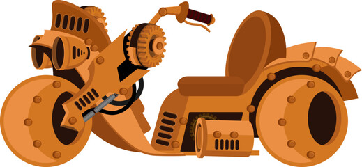 Wall Mural - Futuristic bike in steampunk style. Vector illustration of mechanical transport.