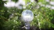 4k nature environment with animated light bulb for climate protection with ecology and green energy