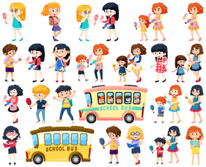 Wall Mural - Set of cute school kids cartoon characters