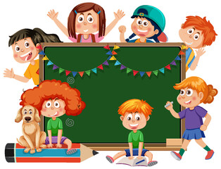 Canvas Print - Chalkboard with school kids template