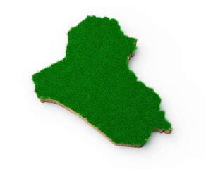 Sticker - 3D rendering of Iraq map soil land geology cross section with green grass