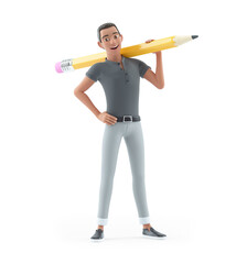 Wall Mural - 3d character man carrying pencil on his shoulders