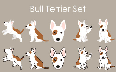 Cute and simple Bull Terrier illustrations set