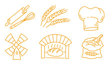 Bakery Baking Bread Icon Set. Vector Line.