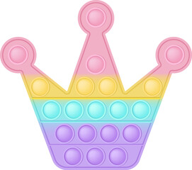 Wall Mural - Popit figure crown as a fashionable silicon toy for fidgets. Addictive anti stress toy in pastel rainbow colors. Bubble anxiety developing pop it toys for kids. PNG illustration isolated