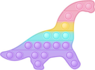 Wall Mural - Popit figure dinosaur as a fashionable silicon toy for fidgets. Addictive anti stress toy in pastel rainbow colors. Bubble anxiety developing pop it toys for kids. PNG illustration isolated