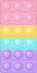 Wall Mural - Popit figure rectangle as a fashionable silicon toy for fidgets. Addictive anti stress toy in pastel rainbow colors. Bubble anxiety developing pop it toys for kids. PNG illustration isolated