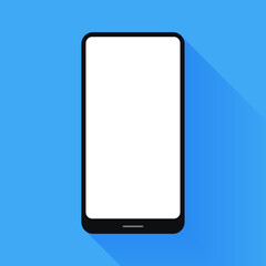 Black smartphone with empty screen on blue background, Vector.