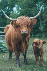 Sticker - Scottish Highland cow with a baby little cow