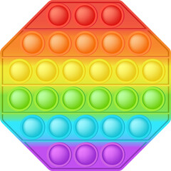 Wall Mural - Popit figure octagon as a fashionable silicon toy for fidgets. Addictive anti stress toy in bright rainbow colors. Bubble anxiety developing pop it toys for kids. Png illustration isolated