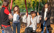Teenage Students: Park Friends. A candid group of college friends relaxing during recess. From a series of high school student related images.