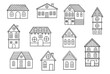 Set of vector houses in doodle style. Flat design.
