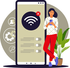 No connection concept. No internet, search wireless network signal on mobile phone. 