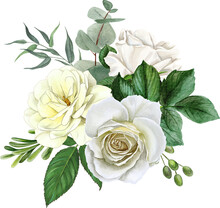 White Roses Bouquet, Vintage English Roses