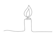 Continuous One Line Drawing Candle Burning Flame. Black Contour Line Simple Minimalist Graphic Isolated Vector Illustration. Grief Loss Concept