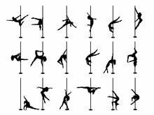 Silhouettes Of Women Dancing On Poles With A White Background
