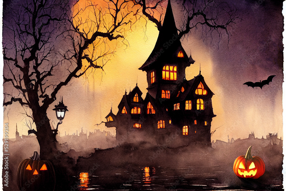 Toile De Fond Halloween 7x5 Pieds - Château Hanté Pleine Lune, Vinyle, Pour Photo Et Décoration - 4