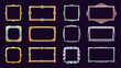 © Tartila - Game metal frame. Golden silver bronze UI RPG buttons, fancy empty border user interface sprite graphic, web mobile game asset items. Vector isolated set
