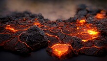 Raster Illustration Of Fracture Of The Earths Crust After A Volcanic Eruption. Magma, Plasma, Fire, Dragon Age, Scorched Earth, The Awakening Of The Dragon, The Element Of Fire. 3D Rendering
