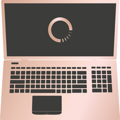 Pink and golden laptop while loading Take break Above view