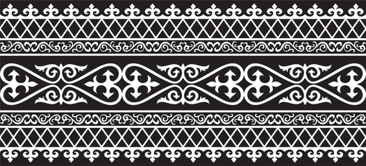 Wall Mural - Vector monochrome seamless Kazakh national ornament. Ethnic pattern of the nomadic peoples of the great steppe, the Turks. Border, frame Mongols, Kyrgyz, Buryats, Kalmyks.