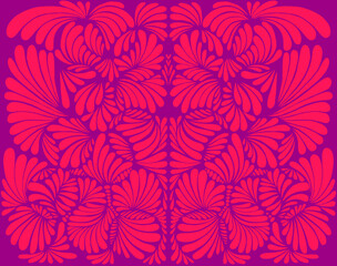 Wall Mural - Bright crimson decorative psychedelic background, fuchsia color outline. Juicy symmetrical pattern with amazing patterns.