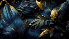 Flowers In The Style Of Watercolor Art. Luxurious Floral Elements, Botanical Background Or Wallpaper Design, Prints And Invitations, Postcards. Flowers With Blue Leaves 3D Illustration