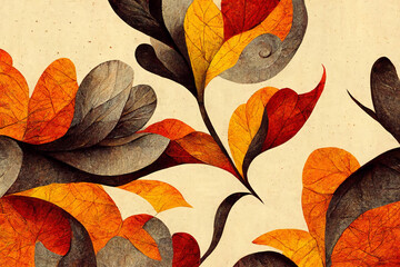 Wall Mural - autumn leaves in red and yellow as illustration