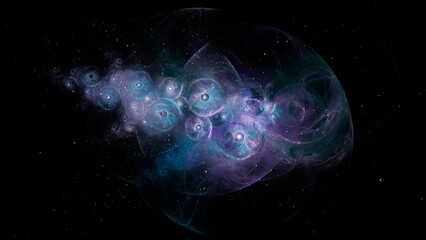 Wall Mural - A science fiction concept of glowing fractal patterns. with a universe of stars on a black background.