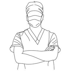 Illustration drawing of a professional doctor wearing surgical face masks