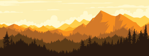 Wall Mural - Sunrise in the mountains. Vector banner poster background image.