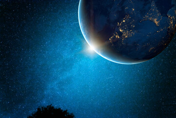Wall Mural - starry sky and planet earth in open space. elements of this image furnished by nasa.