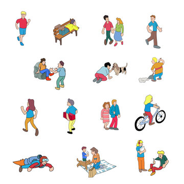 people activities at the park set vector illustration