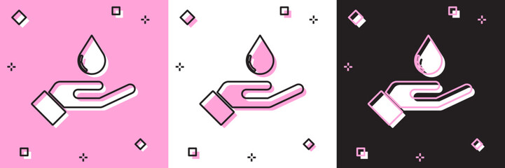 Sticker - Set Washing hands with soap icon isolated on pink and white, black background. Washing hands with soap to prevent virus and bacteria. Vector.