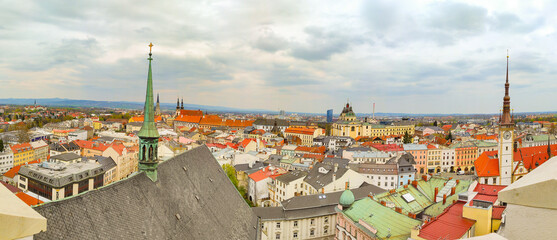 20.04. 2022. Aerial panoramic view of the upper square and the town hall. Olomouc, Czech Republic.