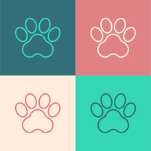 Pop Art Line Paw Print Icon Isolated On Color Background. Dog Or Cat Paw Print. Animal Track. Vector