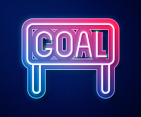 Poster - Glowing neon line Goal soccer football icon isolated on blue background. Vector