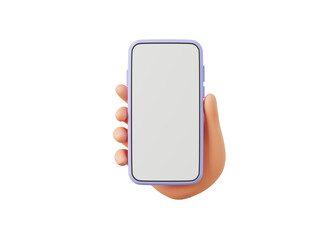3d cartoon hand holding smartphone, 3d render