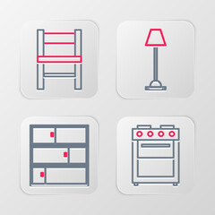 Canvas Print - Set line Oven, Shelf, Floor lamp and Chair icon. Vector