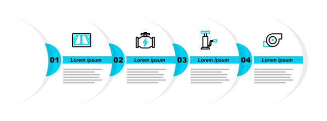 Poster - Set line Automotive turbocharger, Car air pump, Check engine and Gps device with map icon. Vector