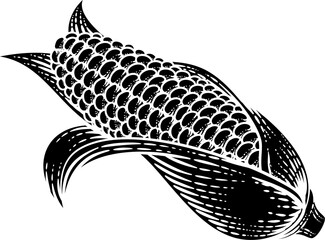 Sticker - Corn Vegetable Vintage Woodcut Illustration