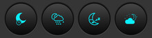 Set Sleeping Moon, Cloud With Rain And, Moon Icon And Stars Icon. Vector