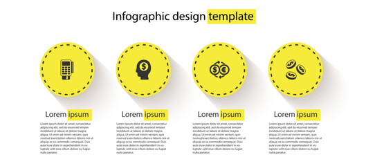 Sticker - Set POS terminal with credit card, Business man planning mind, Money exchange and Coin money dollar. Business infographic template. Vector