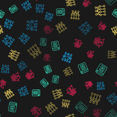 Wall Mural - Set line Neural network, Artificial intelligence AI, and Chat bot on seamless pattern. Vector