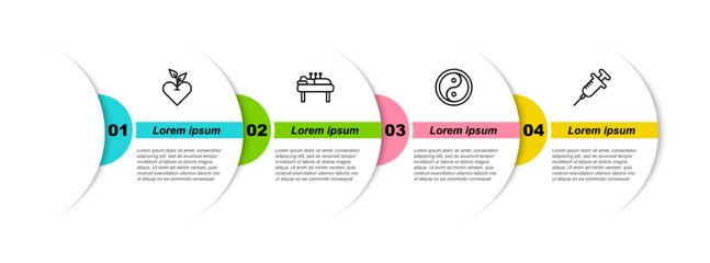 Poster - Set line Heart, Acupuncture therapy, Yin Yang and Syringe. Business infographic template. Vector