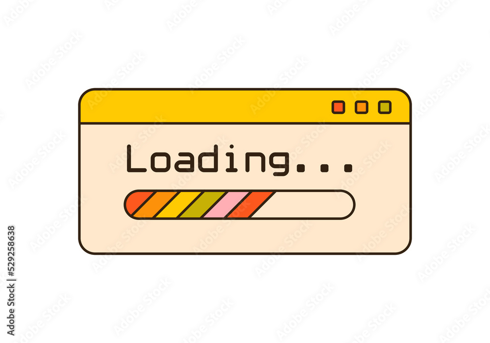 Vector illustration of retro computer loading screen. Cute old desktop ...